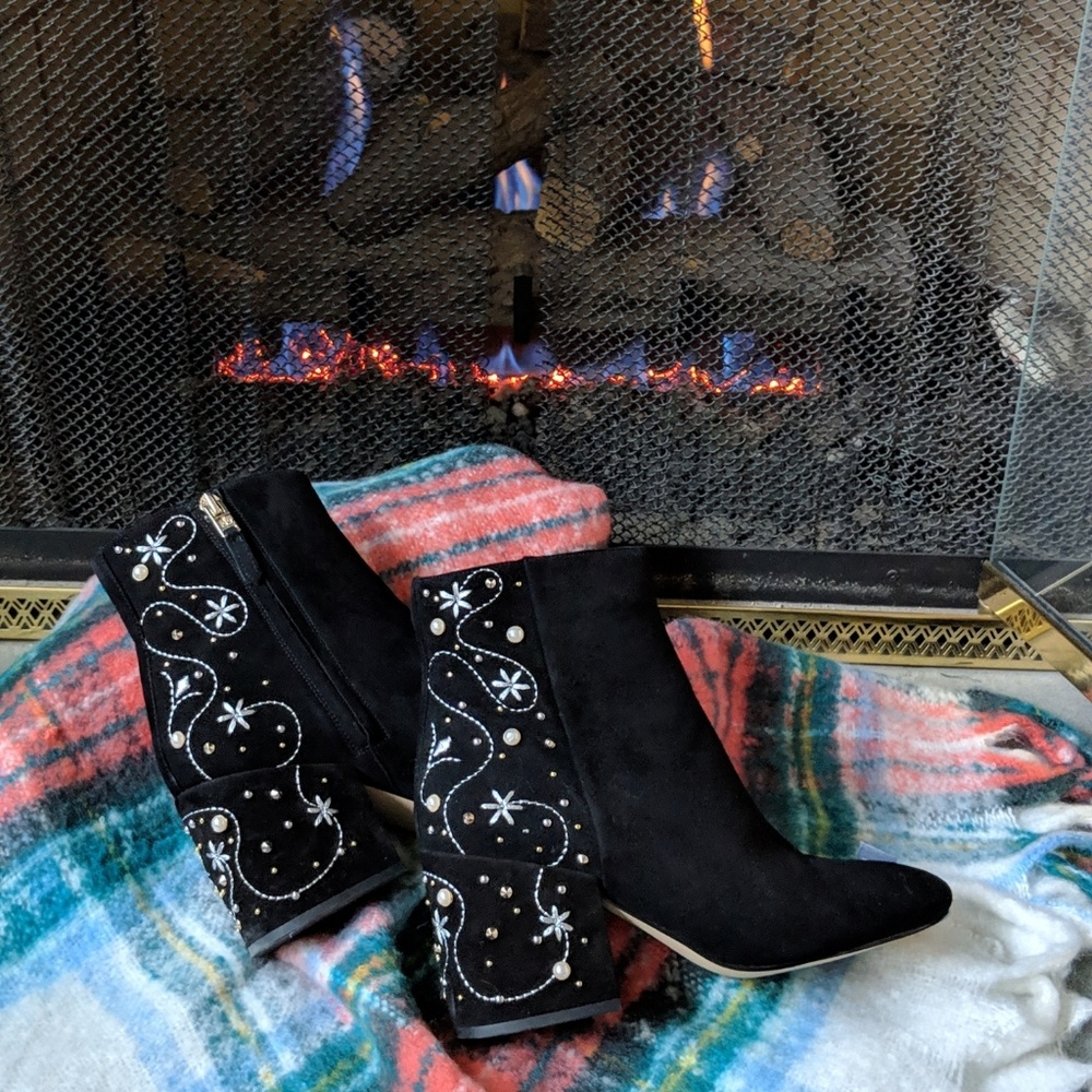 Sam Edelman Embroidered Faux Pearl Stud Boot